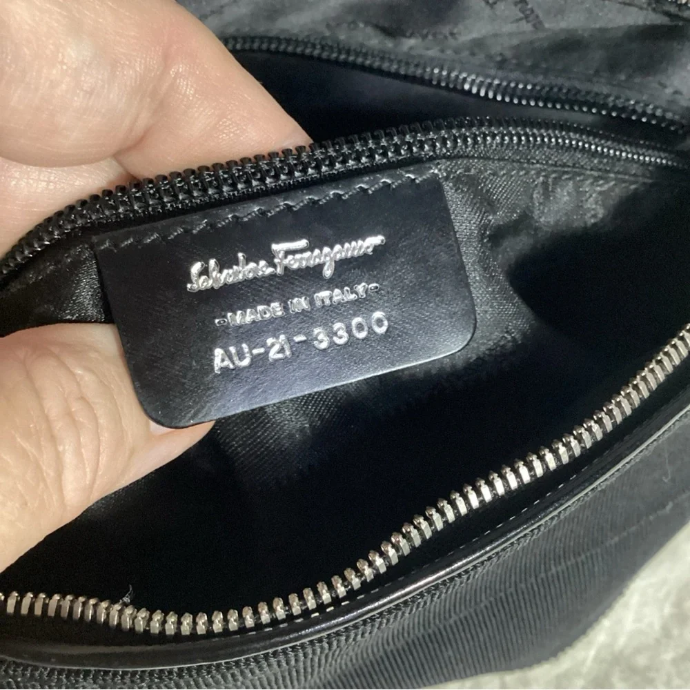 SOLD……..Salvatore Ferragamo Small Black Canvas Patent Leather Shoulder Bag VGUC - Picture 10 of 11